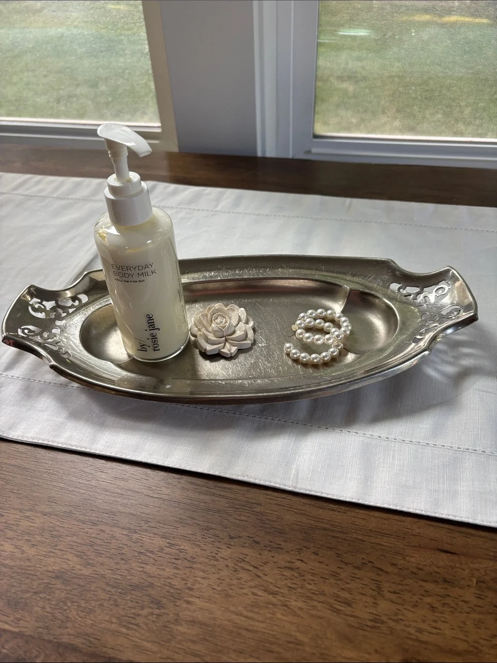 Vintage Manning-Bowman Silver Plated Oval Tray Cutout Handles